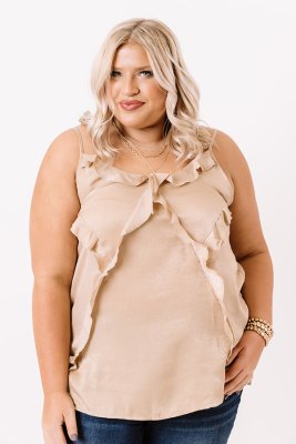 Broadway Beautiful Ruffle Top In Iced Latte Curves