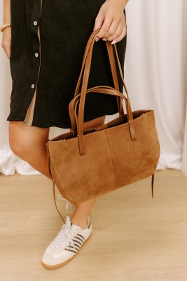 The City Life Faux Suede Tote in Chocolate
