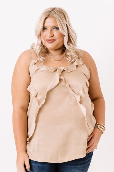 Broadway Beautiful Ruffle Top In Iced Latte Curves