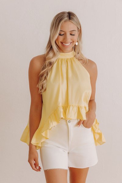 Happy Place Ruffle Top in Yellow