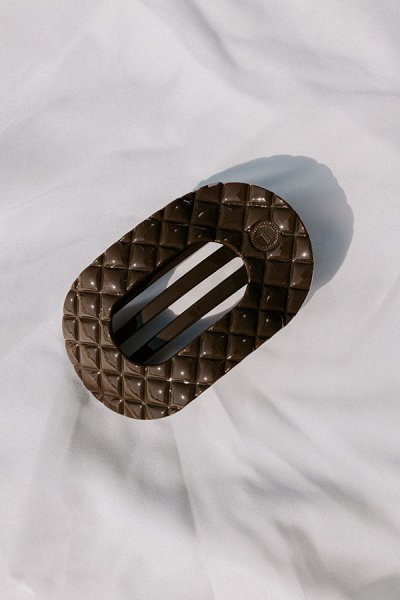 Quilted Large Round Hair Claw Clip in Dark Taupe