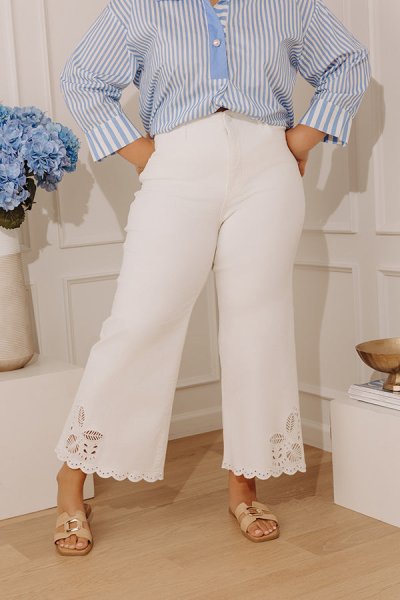 RISEN Eliza High Waist Eyelet Wide Leg Jean Curves