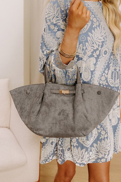 Soho Stroll Faux Suede Tote in Grey