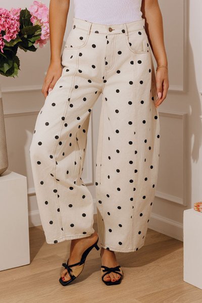 Spotted Around Town High Waist Barrel Leg Jean in Black