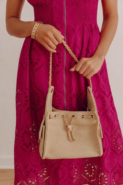 The Paisley Raffia Woven Purse in Natural